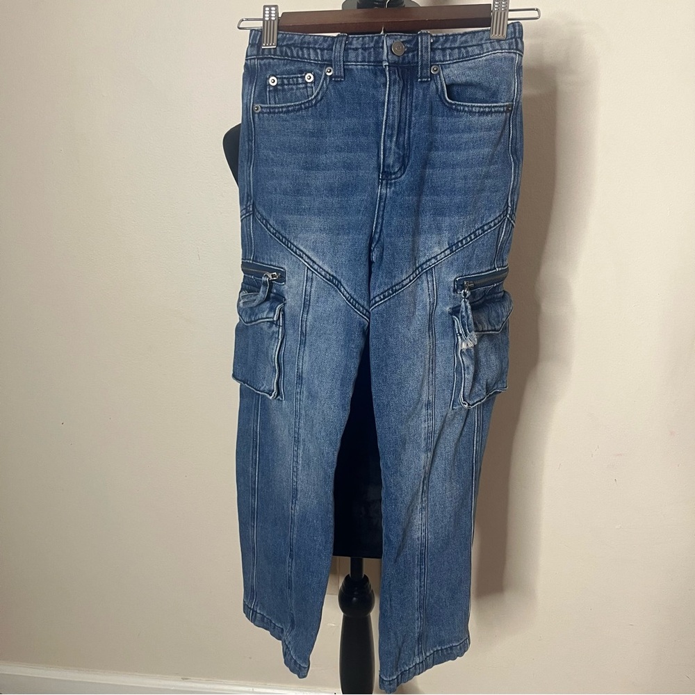 Fashion Nova Girls Sz 7/8 Blue Straight Leg Cargo Jeans